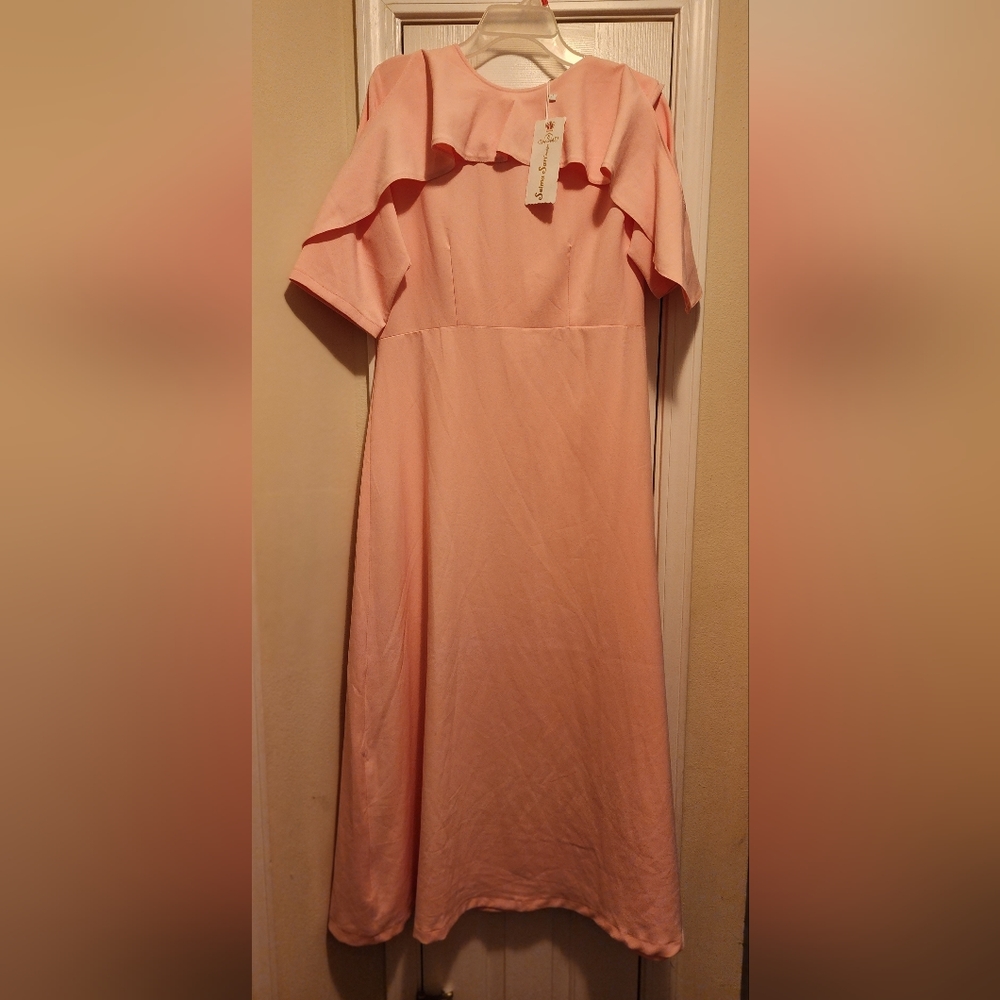 Selma Sari Sz 12 peach modest ruffle collar maxi dress.